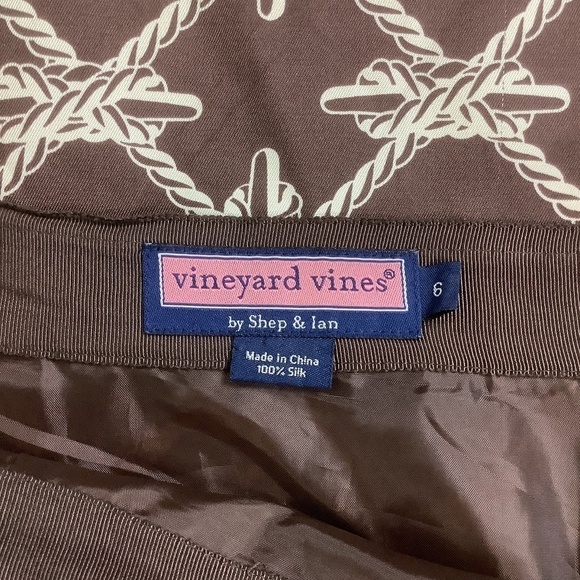 Vineyard Vines 100% Silk Chocolate Brown‎ Nautical Rope Print Skirt Sz 6 - Picture 3 of 9